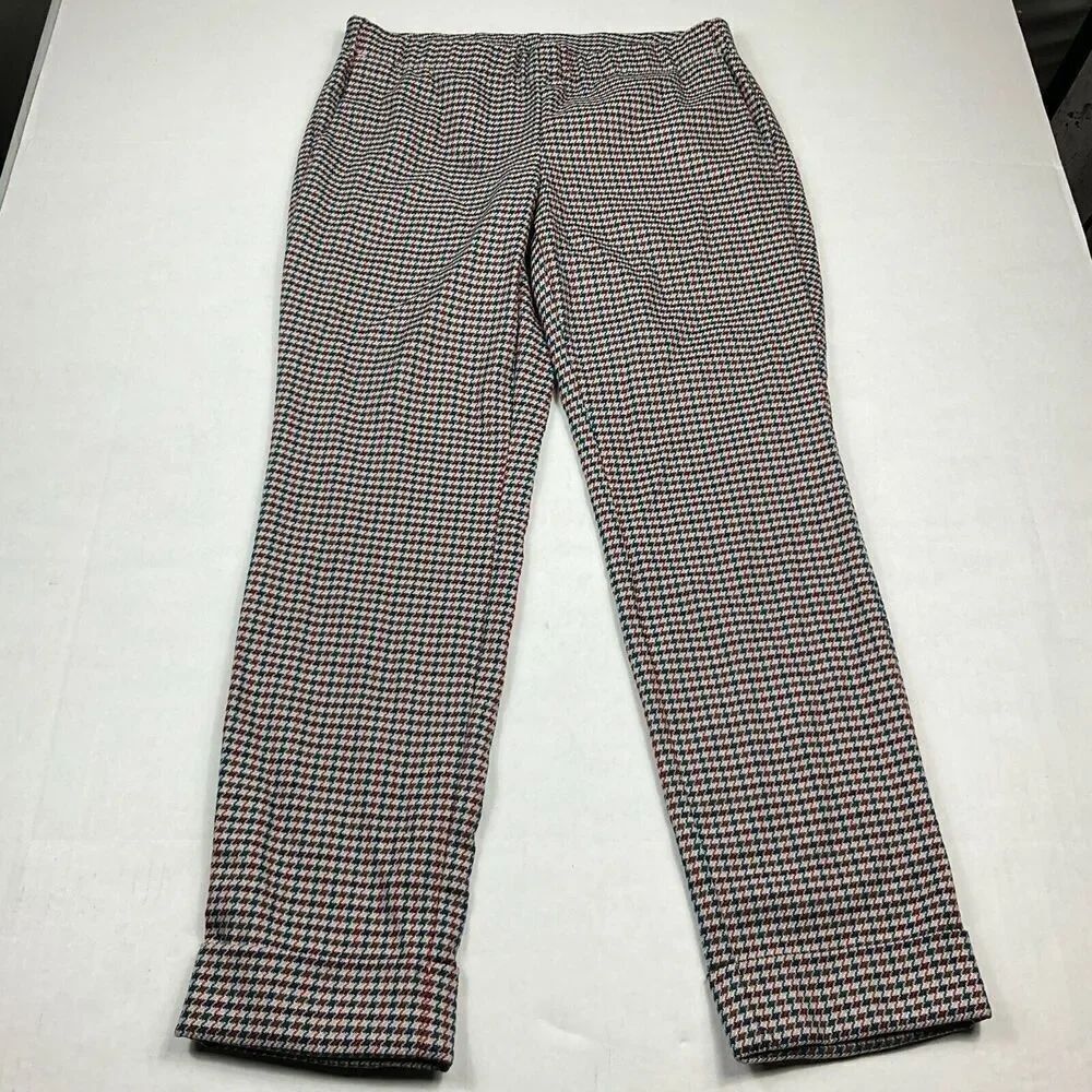 J.Jill Ankle Work Pants Houndstooth Plaid Cuffed Mid Rise Trousers 6P PETITES